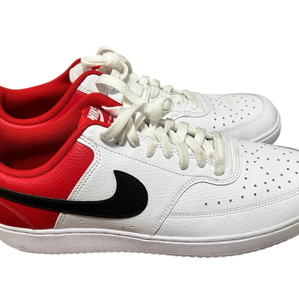 Nike Men's Court Vision White and Red Sneakers with Black Logo. New, never worn